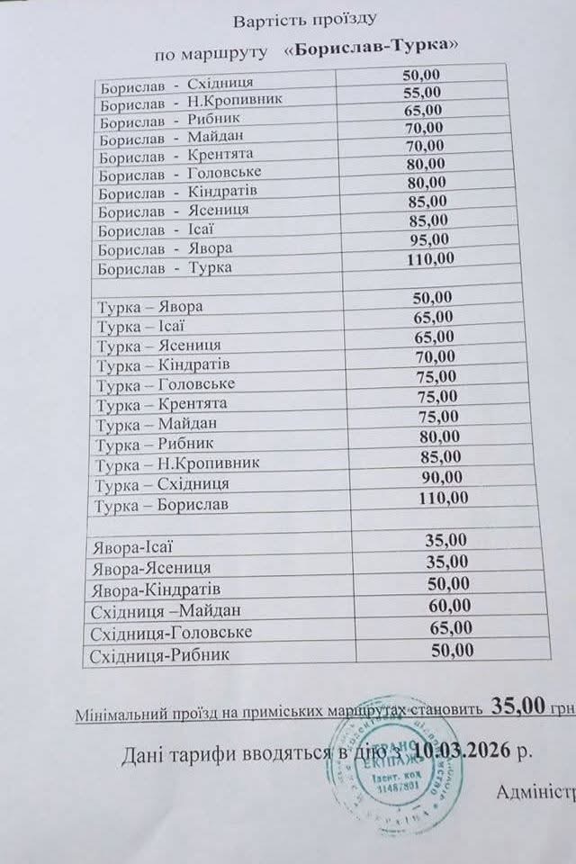 DrogMedia Нові тарифи на маршруті Борислав-Турка